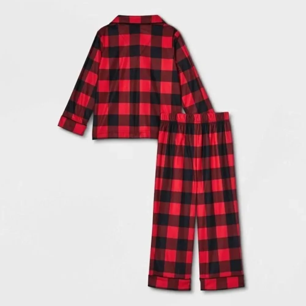🔥Wondershop Unisex Toddler Buffalo Check Matching Family 2-Pc Pajama- (Red, 12